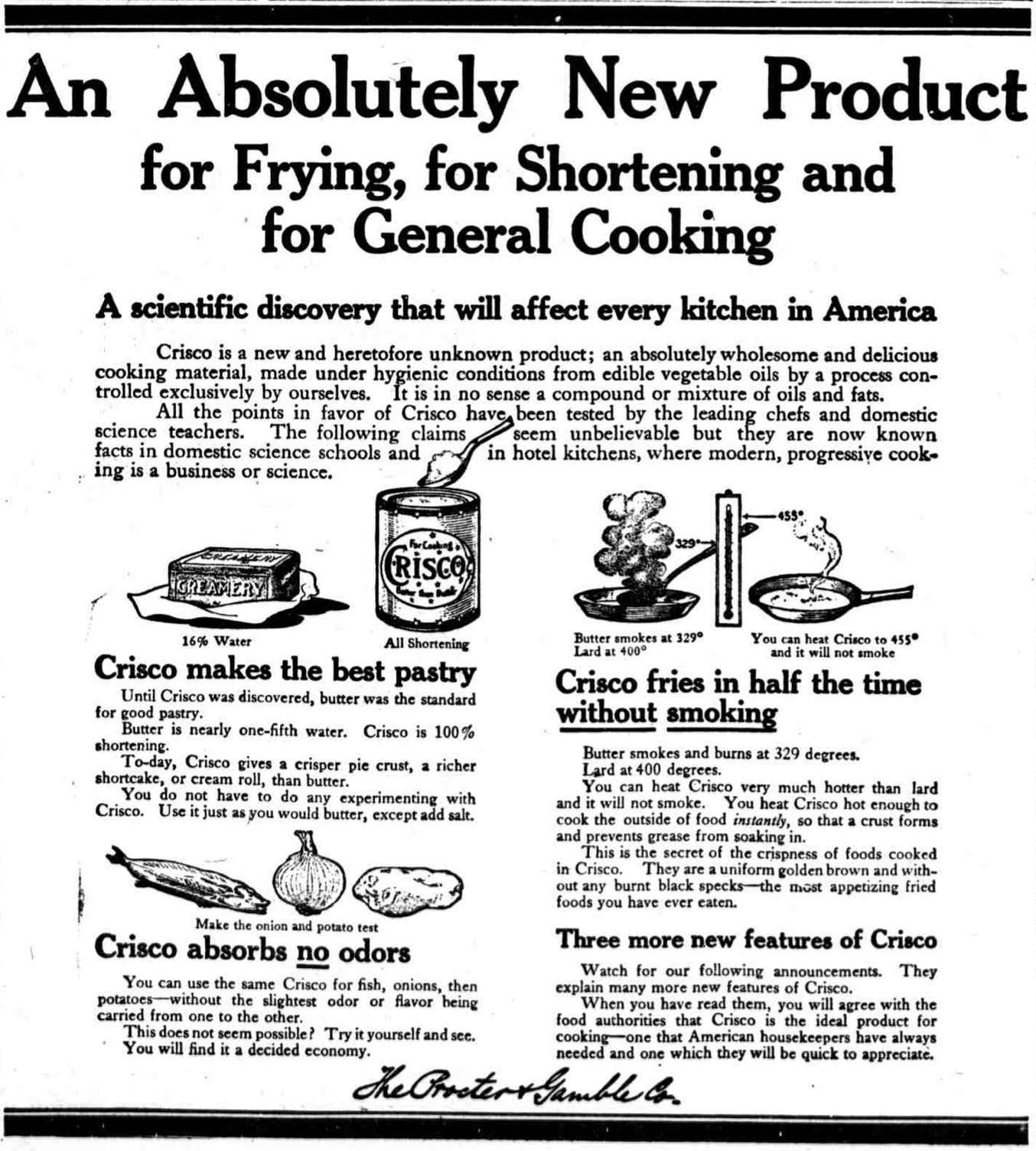 A 1911 advertisement for Crisco, a butter substitute made from hydrogenated seed oils